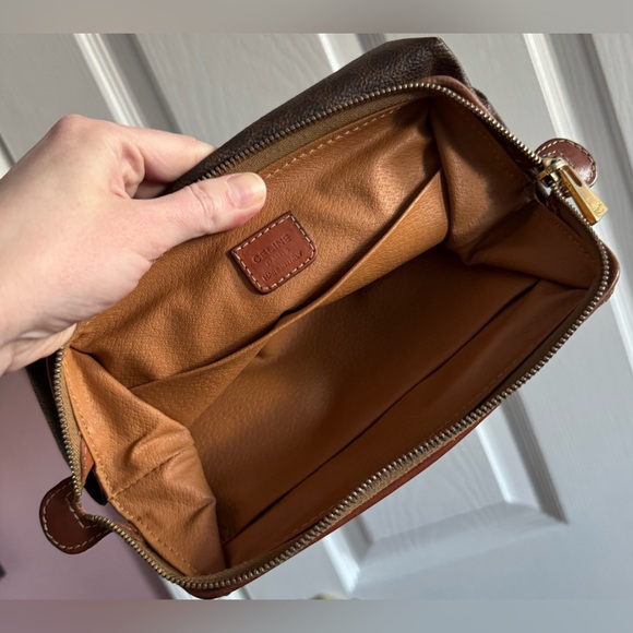 Celine AUTHENTIC Vintage Brown Coated Triomphe Logo Toiletry Makeup Bag Pouch - Picture 11 of 16